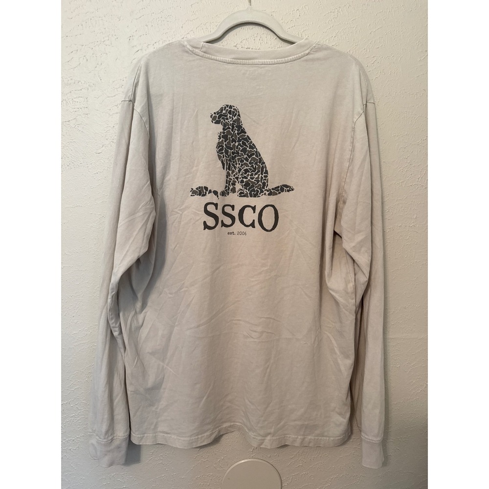 Southern Shirt SSCO Mens Large Long Sleeve Pocket T-Shirt Tan Camo Dog Graphic
